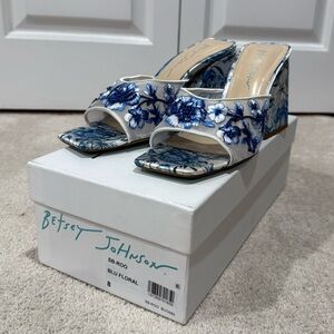 Betsey Johnson Roo Blue and White Floral Heels